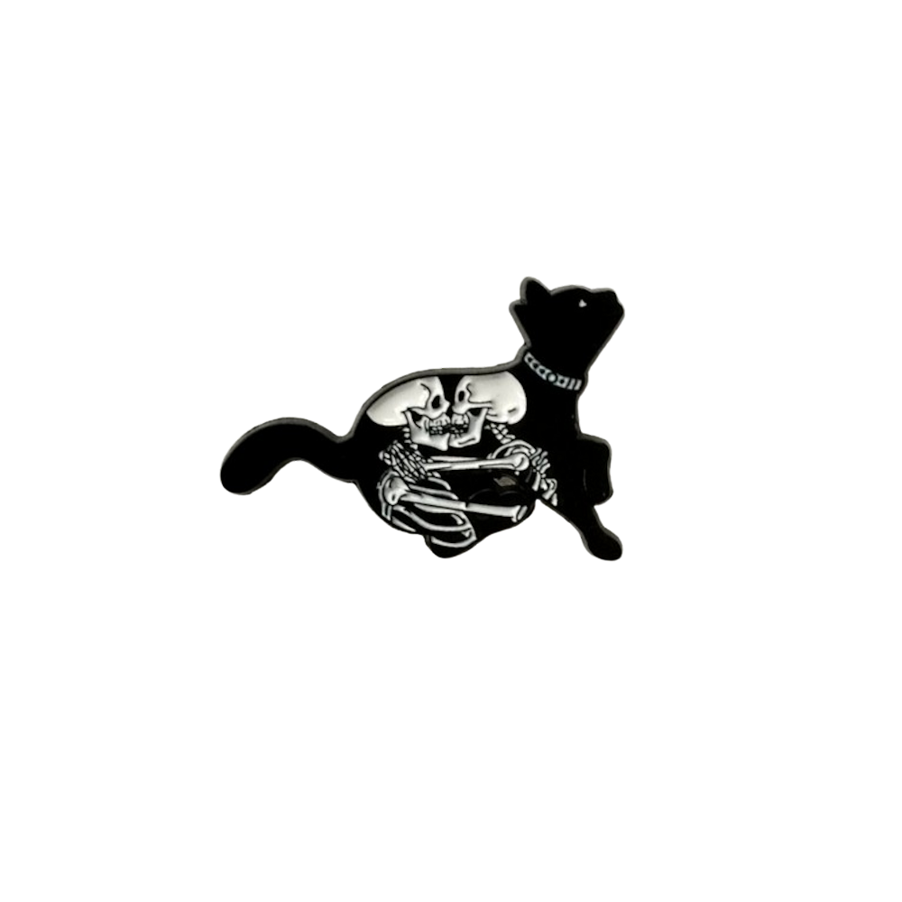 Skeleton Couple Cat Pin
