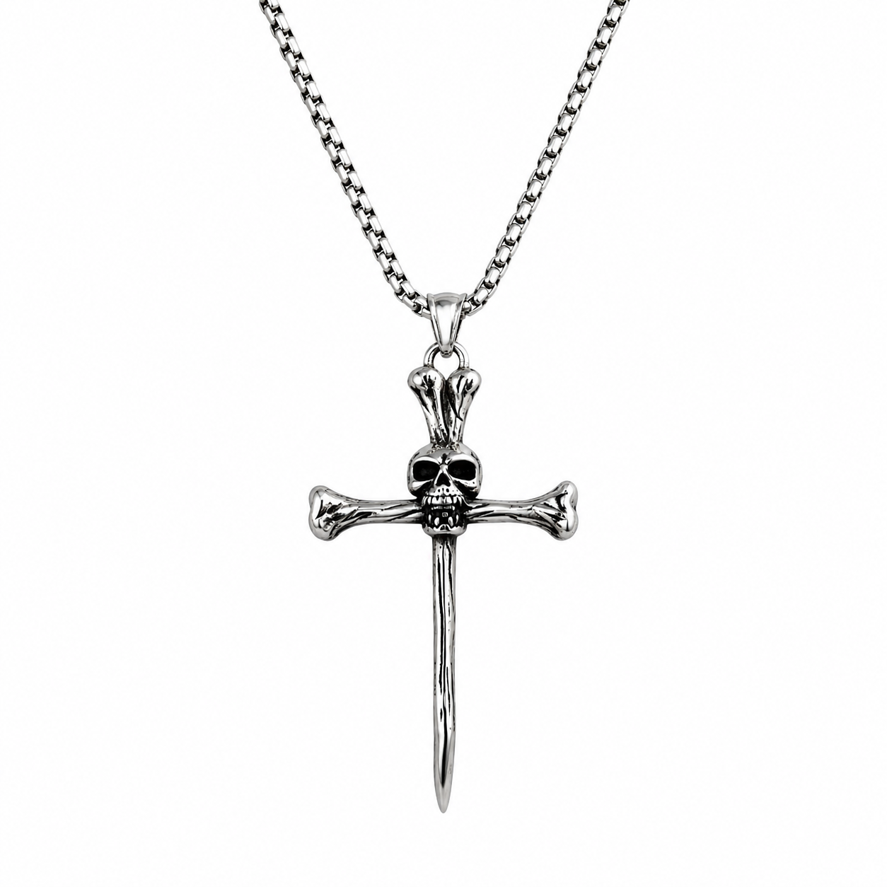 Impaled Skull Cross Necklace