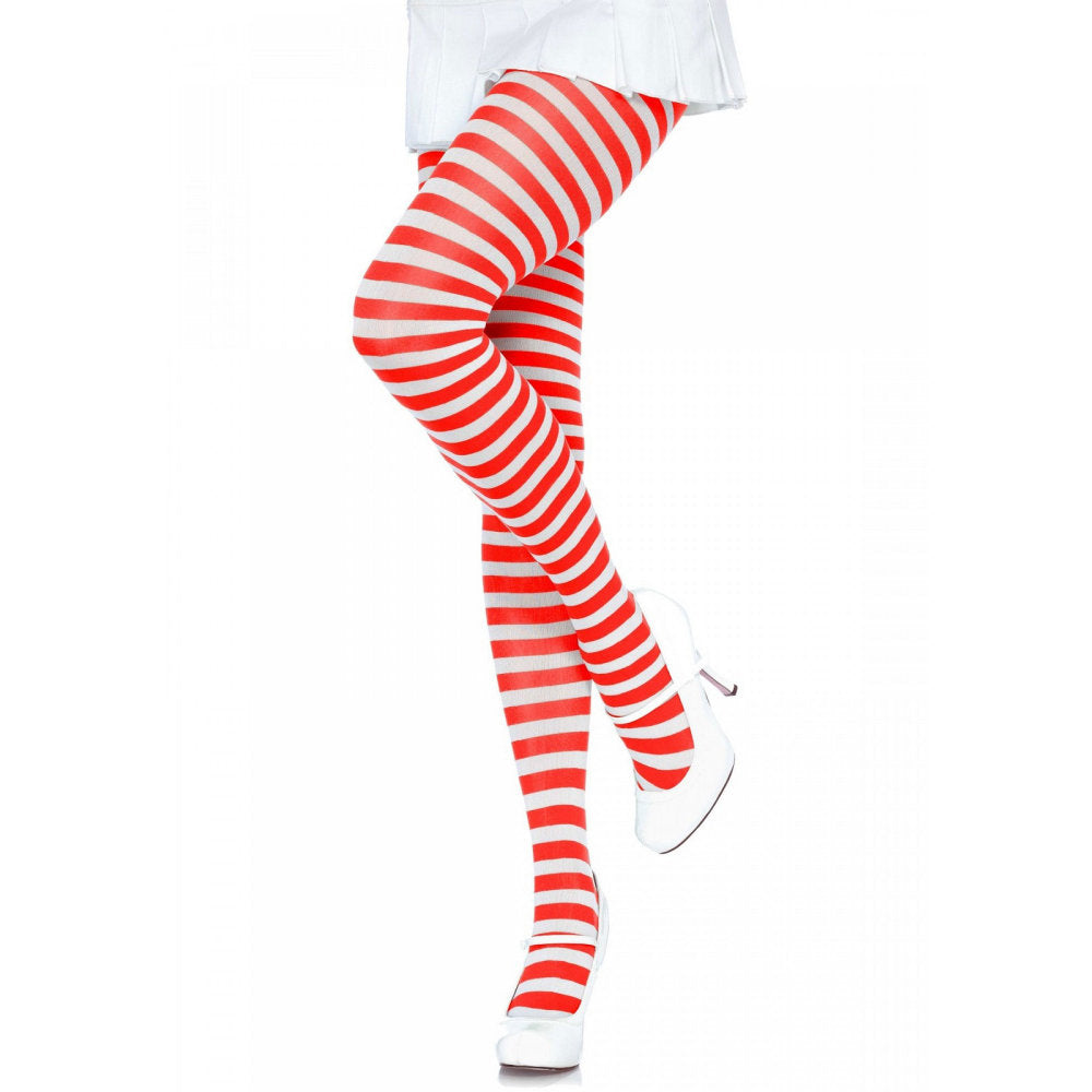 Striped Tights White Red 7100