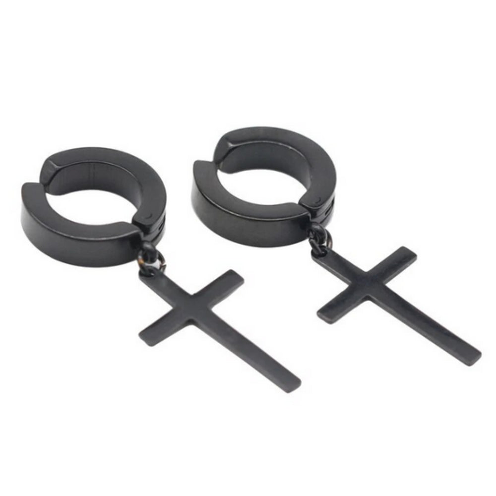 Metallic Black Hoop With Cross Stainless Steel