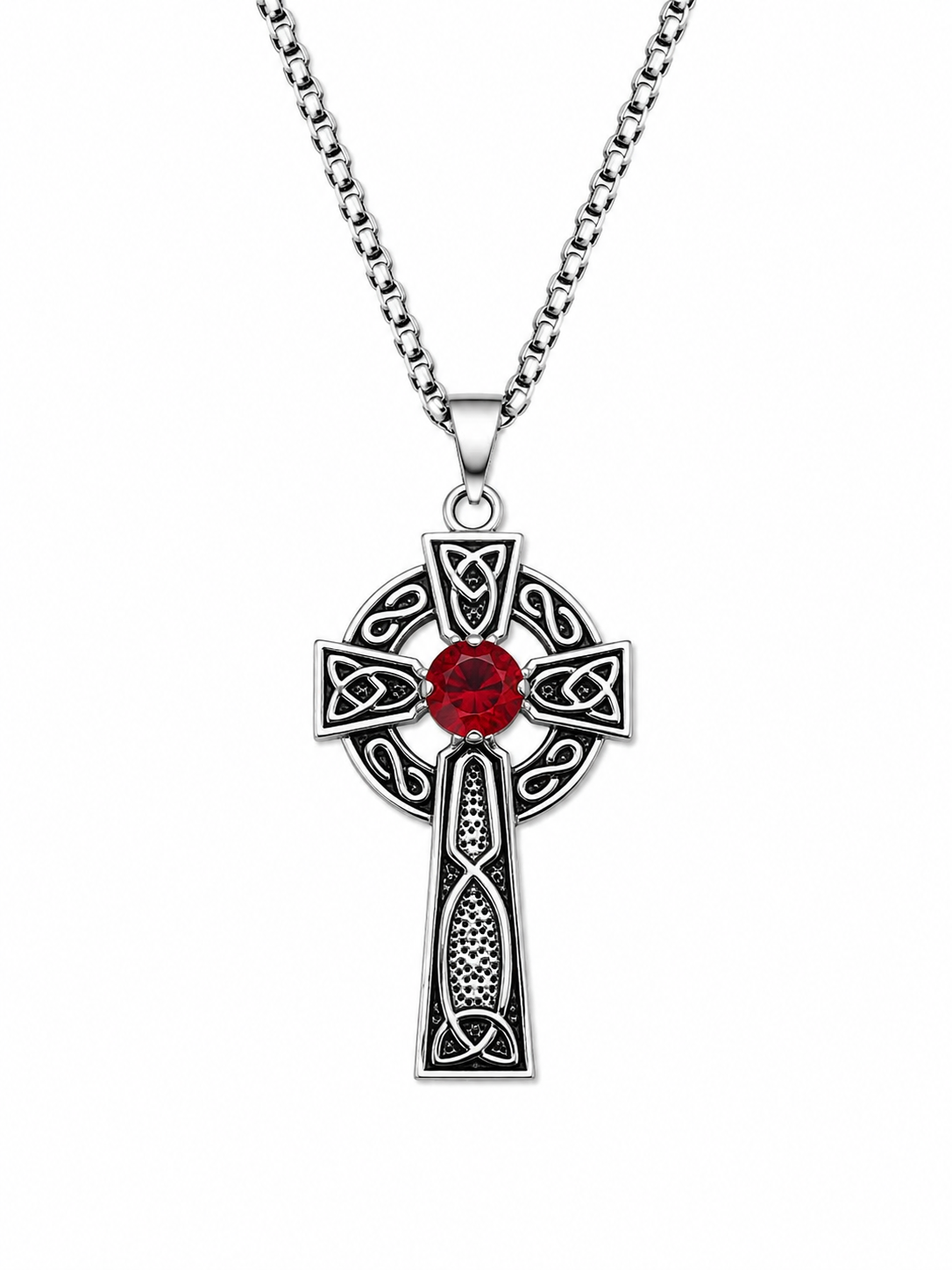 Celtic Red Jewel Cross Necklace