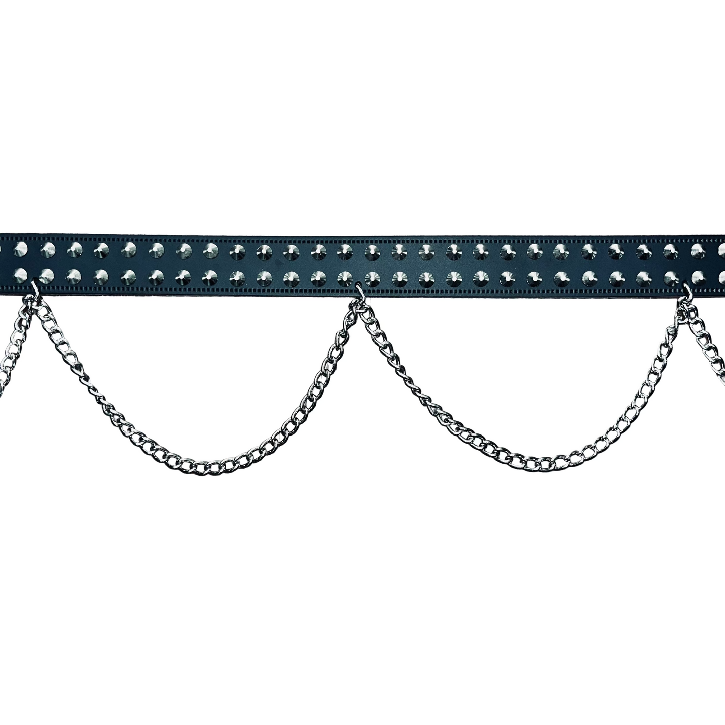 B014 - 2 Row Cones & Chain Leather Belt