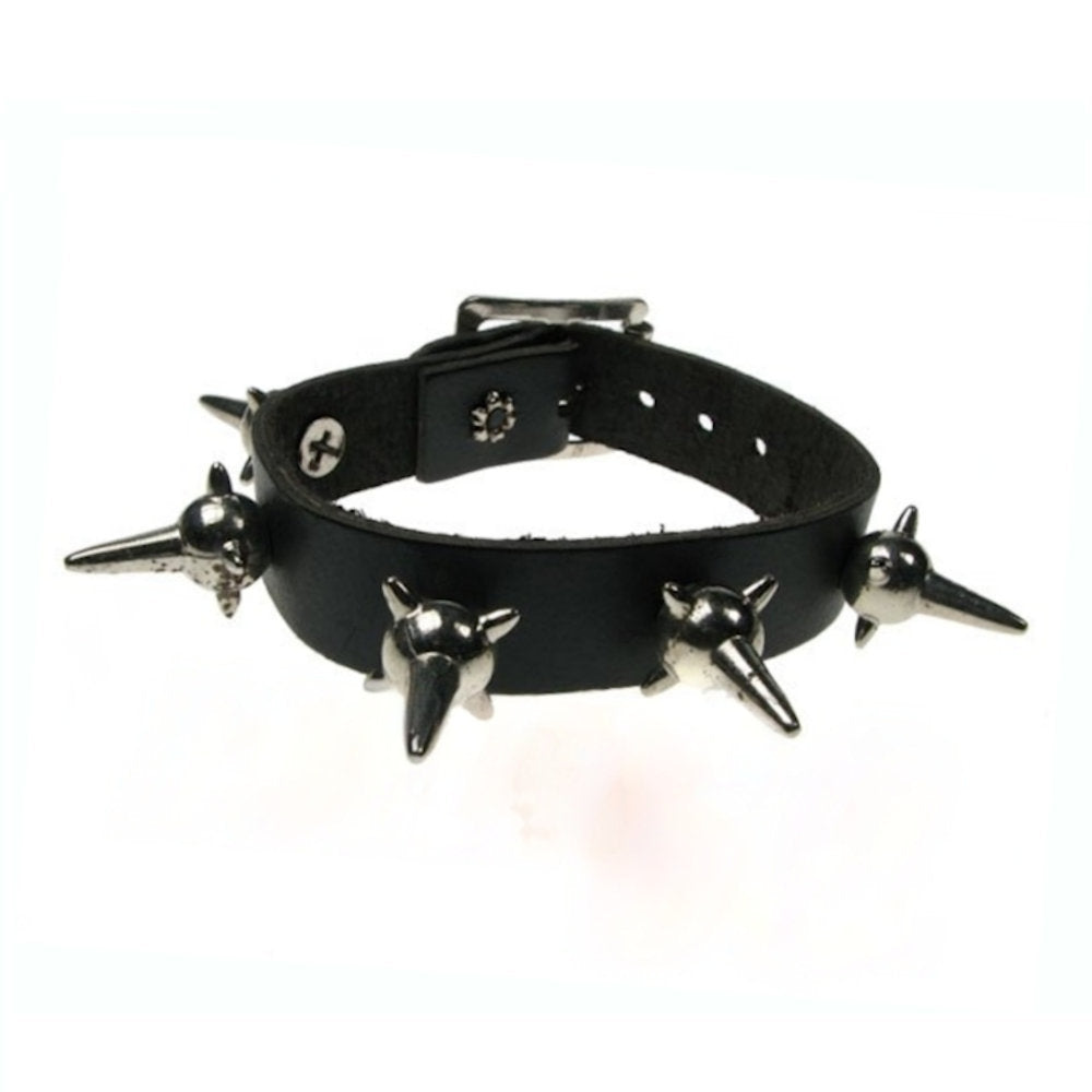 WB270 - One Row Spiked Mine Leather Wristband
