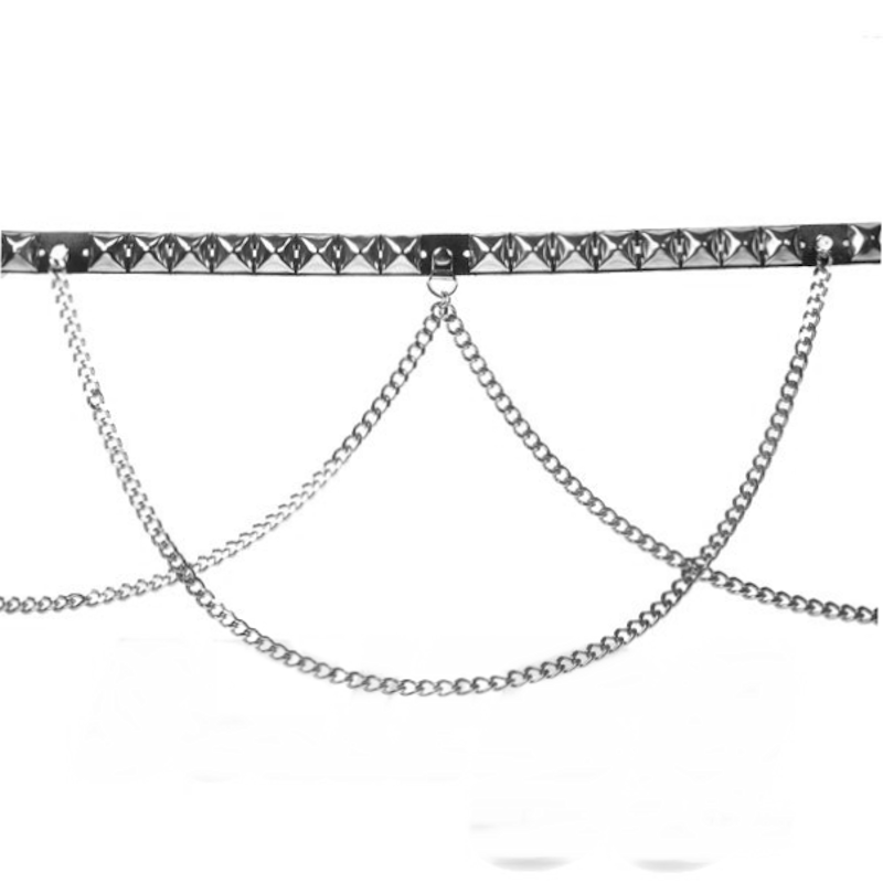 B307 - 1 Row Pyramid & Double Chain Leather Belt