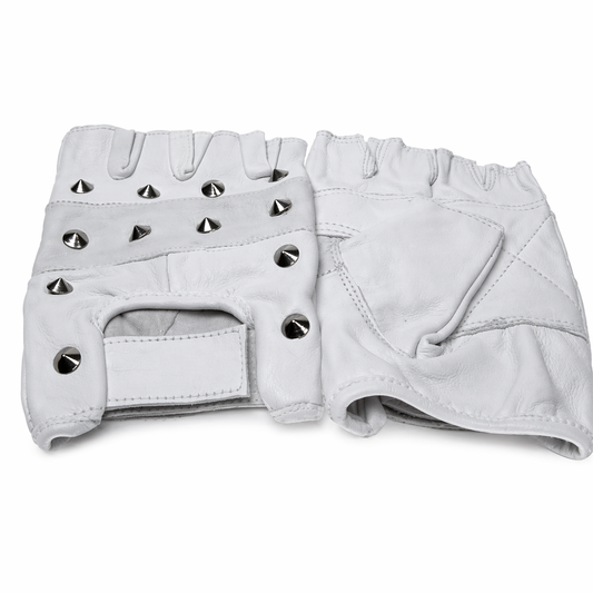 White Spiked Biker Gloves