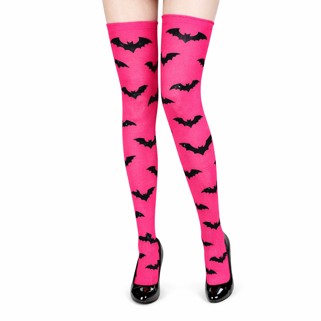 Bat Print Pink Thigh Highs