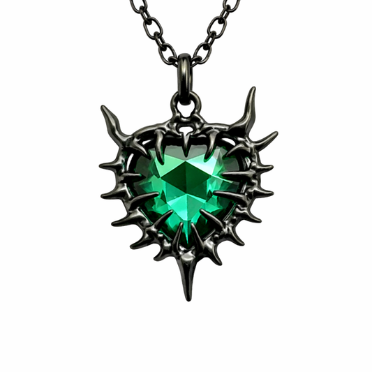 Black Cage Green Heart Necklace