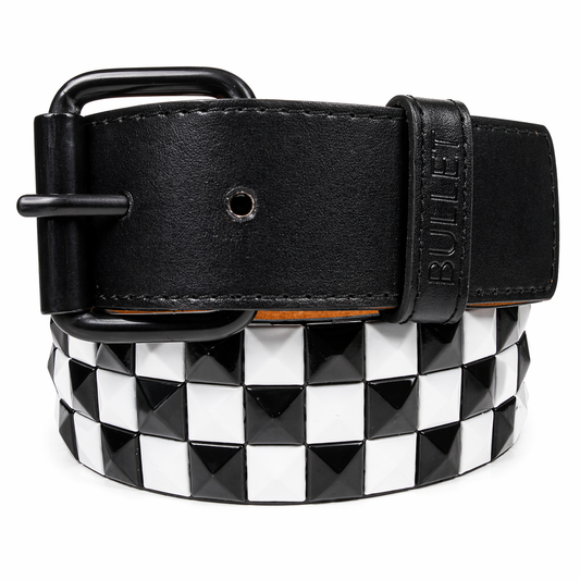 G0016B-1 - 3 Row Black & White Pyramid Non Leather Belt
