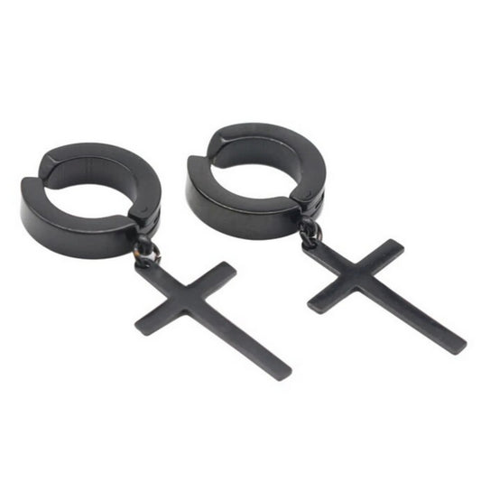 Metallic Black Hoop With Cross Stainless Steel