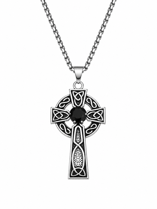 Celtic Black Jewel Cross Necklace