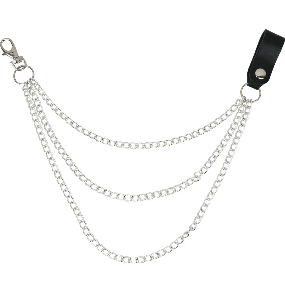 CH10 -  Leather Keyring Triple Metal Chain