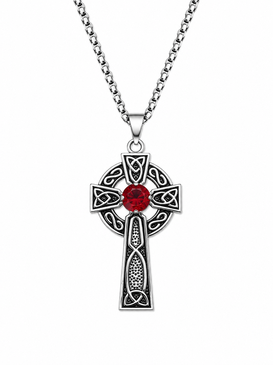 Celtic Red Jewel Cross Necklace