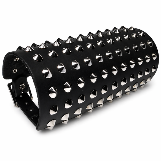 WB007 - 11 Row Conical Leather Wristband