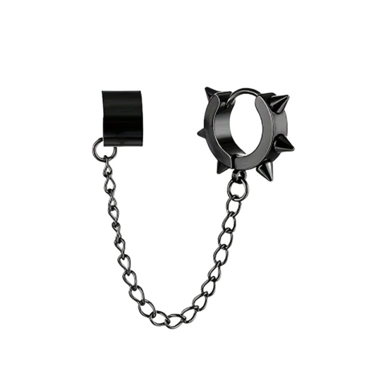 Spiked Black Earring w/ Chain Cuff