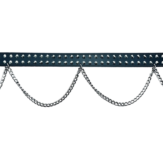 B014 - 2 Row Cones & Chain Leather Belt