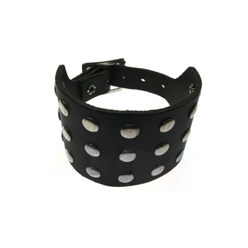 WB467 - 3 Row Flat Stud Leather Wristband