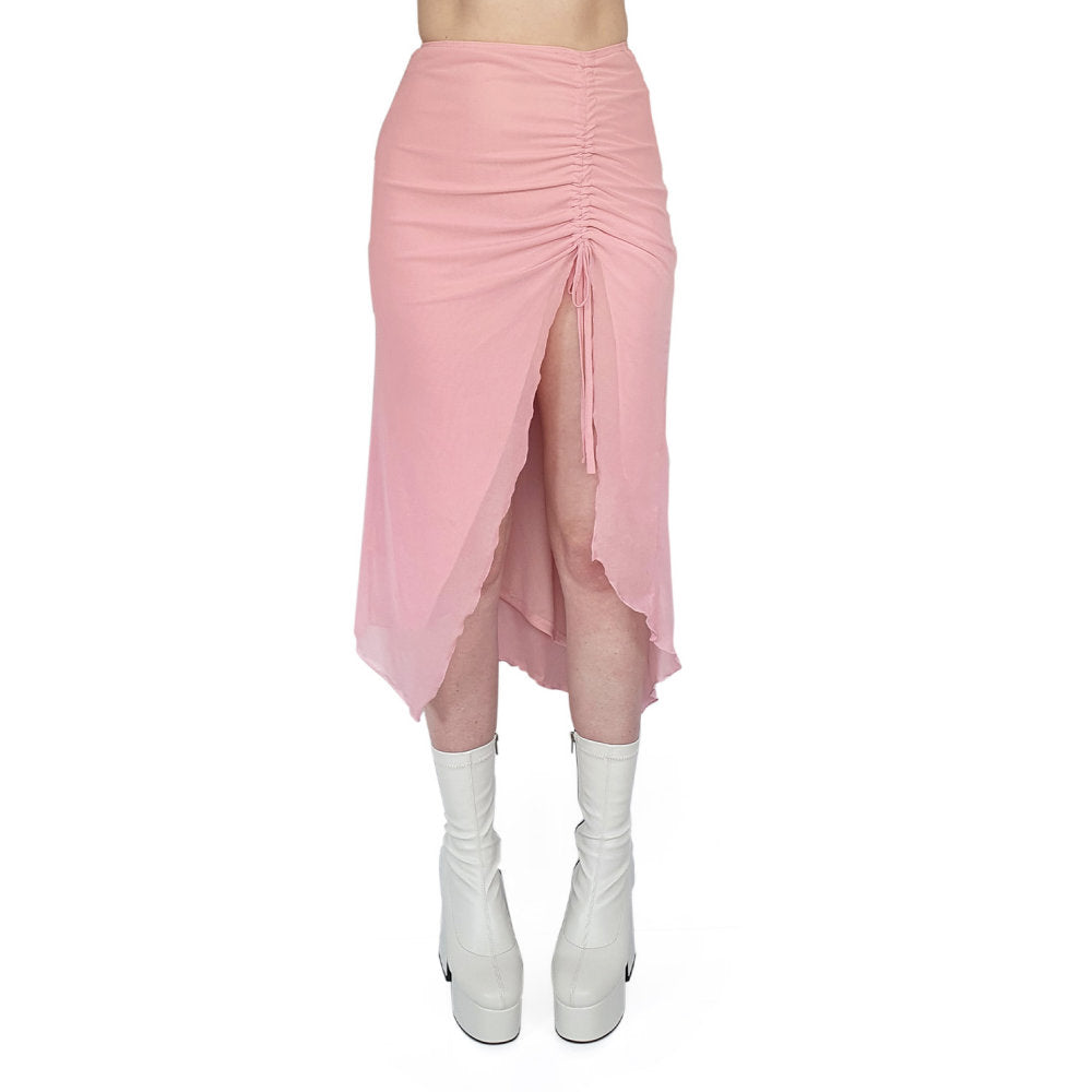 Umbra Mesh Ruched Pink Skirt