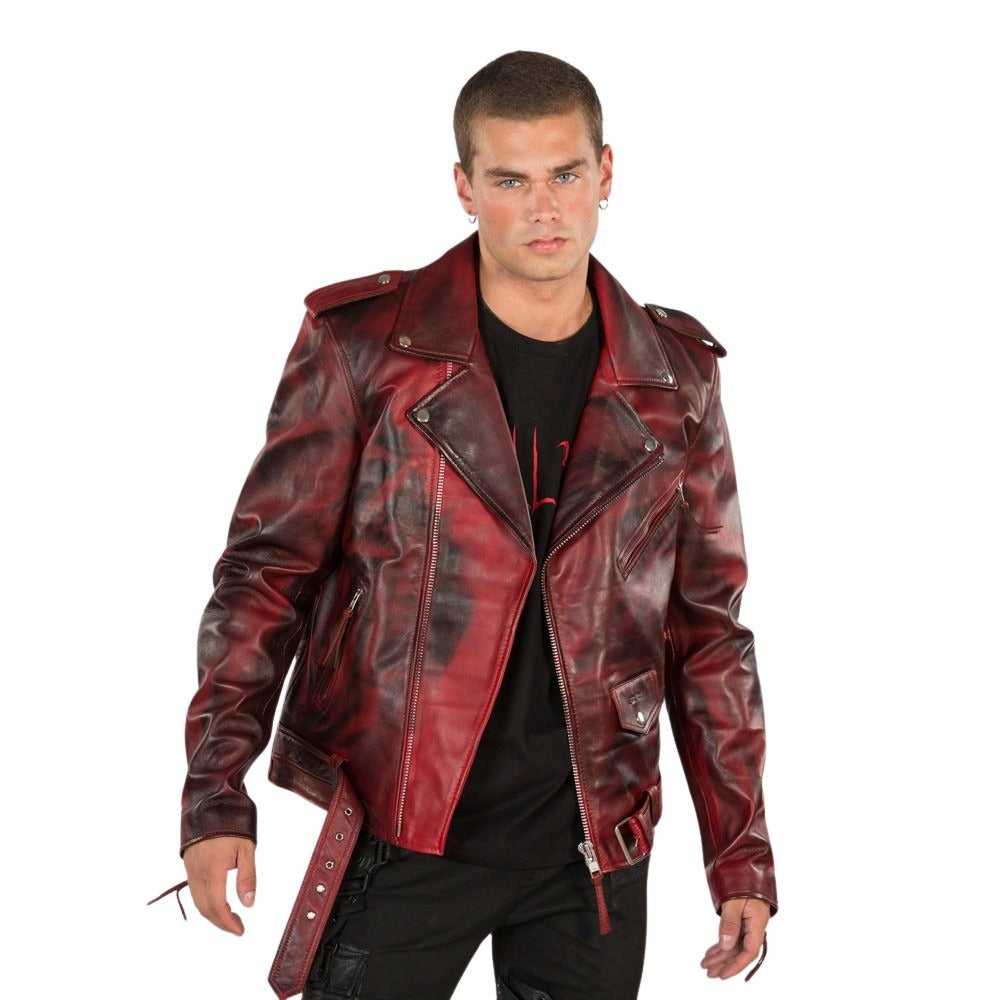 New Rock S1 Red Leather Biker Jacket