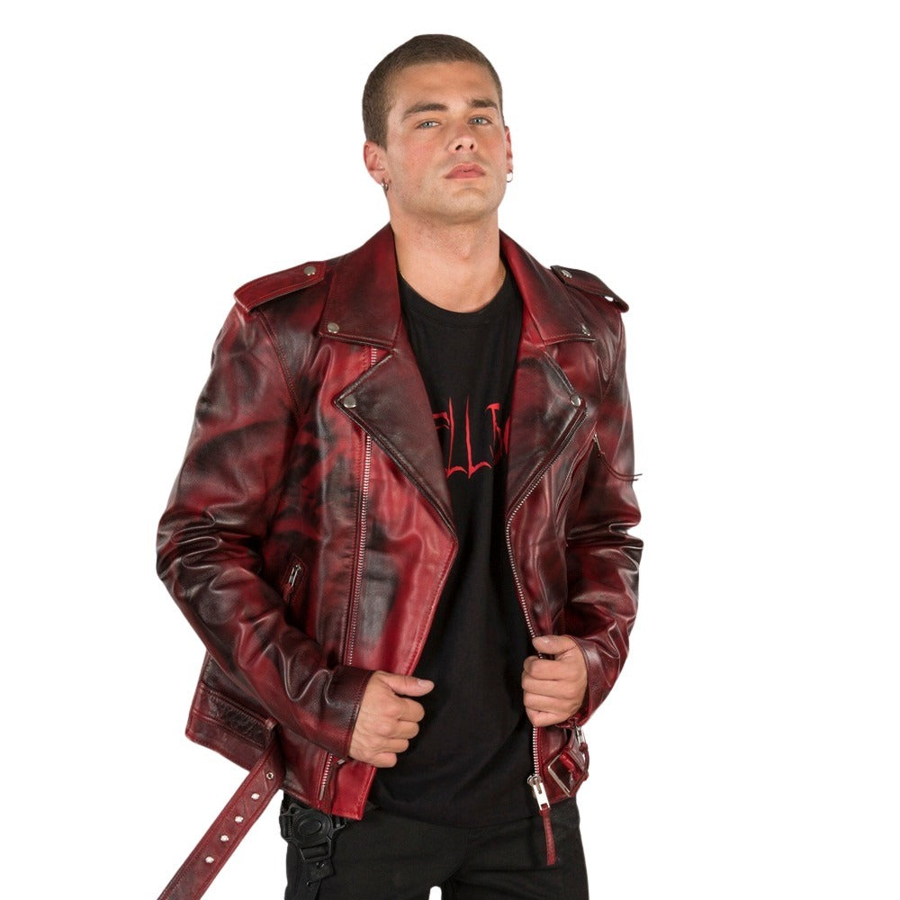 New Rock S1 Red Leather Biker Jacket