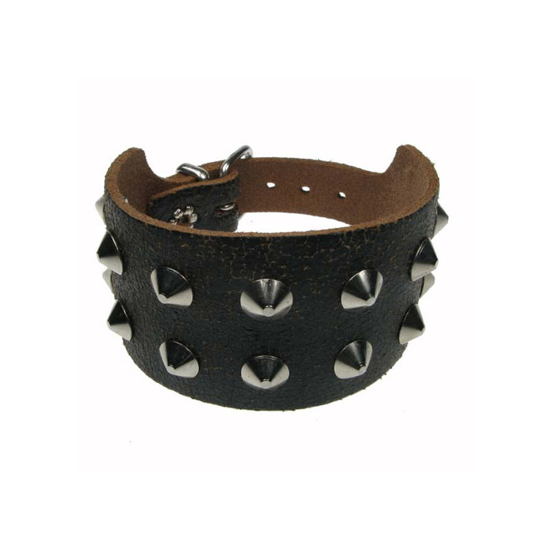 WB002A - 2 Row Conical Stressed Leather Wristband