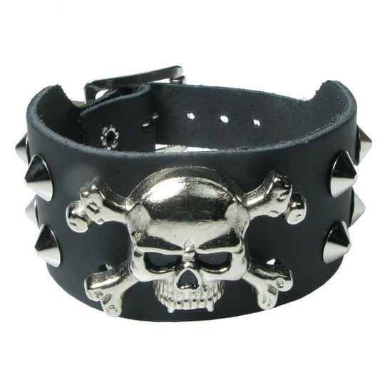WB707 - 2 Row Width Vampire Skull & Crossbones With 4 Spikes