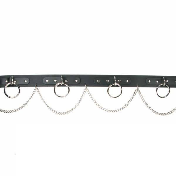 B618 - 38mm Rivet Ring & Chains Leather Belt