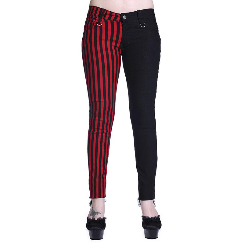 Half Black Half Red Stripes Skinny Jeans