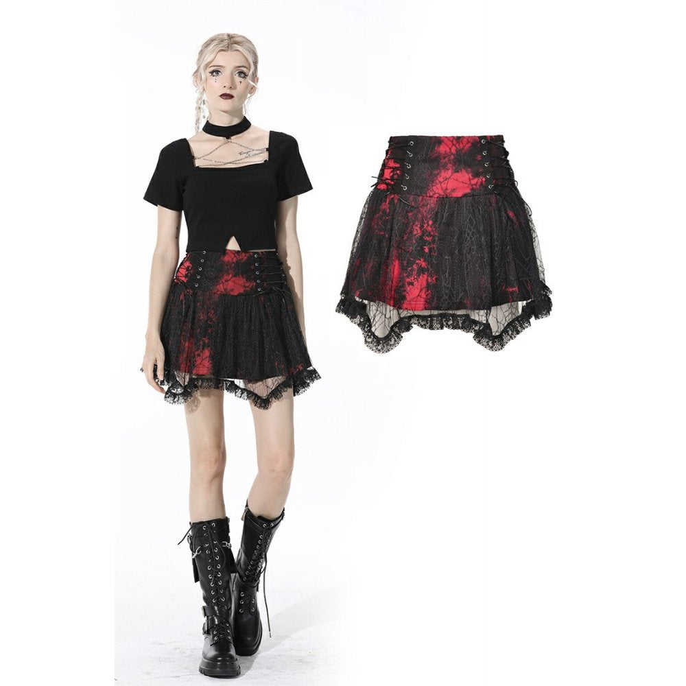 Punk Black Red Tie-Dyed Skirt 207