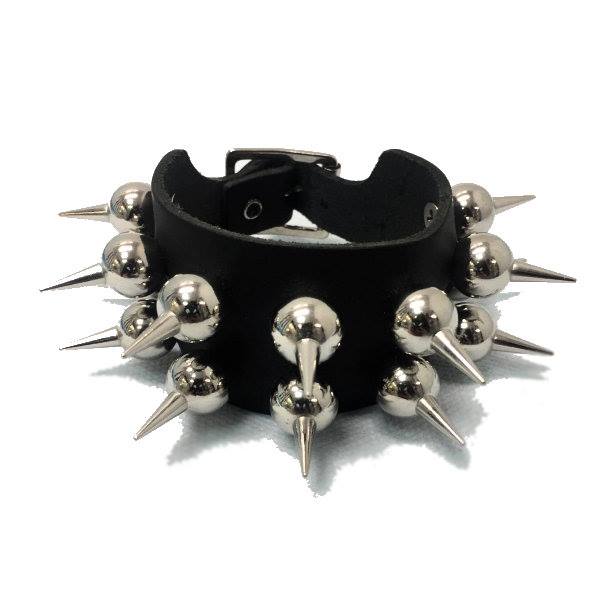 WB266 - 2 Row Spiked Ball Leather Wristband