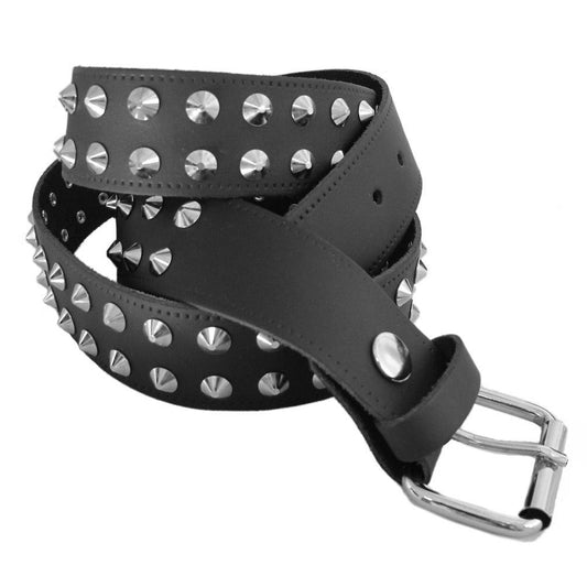 B003 - 2 Row Black Conical Leather Belt