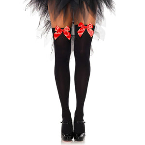 Kay Satin Bow Thigh Highs 6255 Black & Red