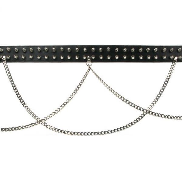 B310 - 2 Row Spike & Double Chain Leather Belt