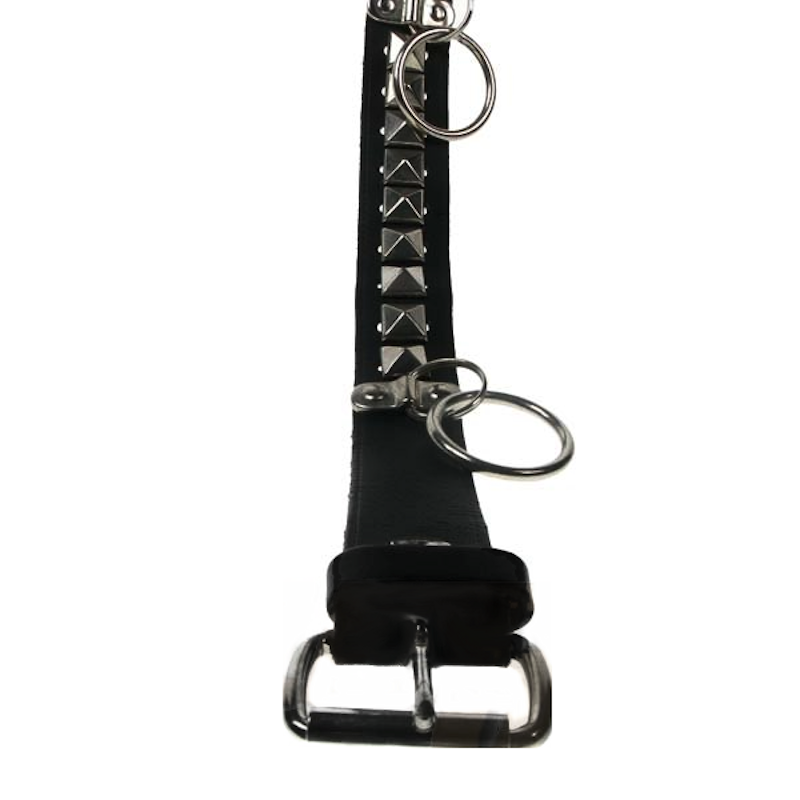 B364 - 1 Row Pyramid & Medium Rings Leather Belt