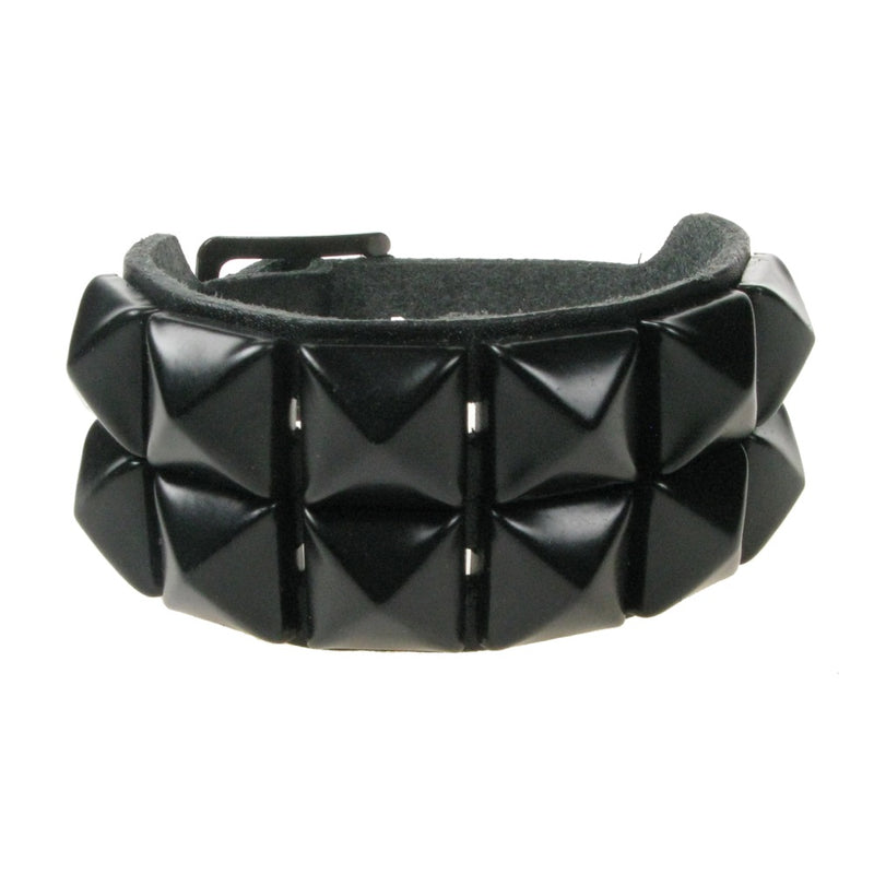 WB009A- 2Row Black Studs Leather Wristband