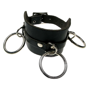 WB283 - 3 Row 3 Rings Leather Wristband