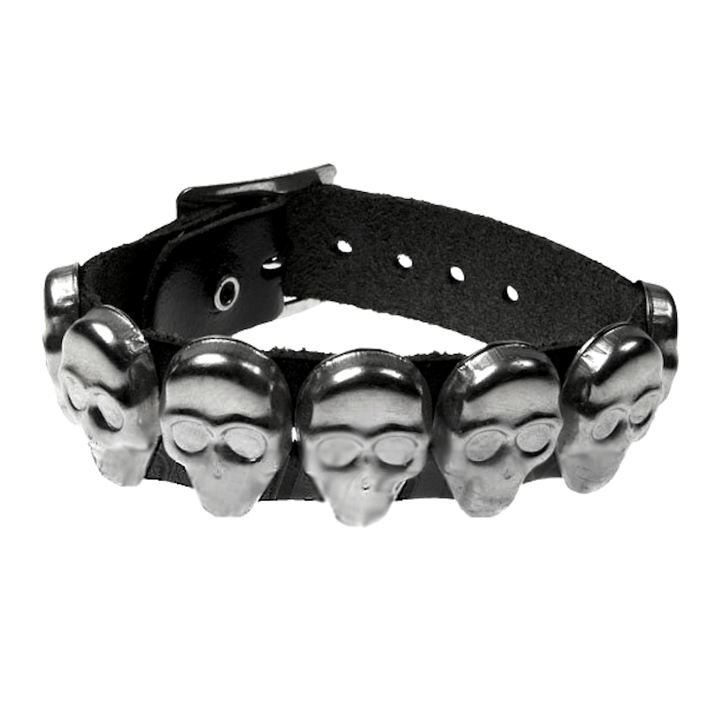 WB470 - 1 Row Skull Leather Wristband