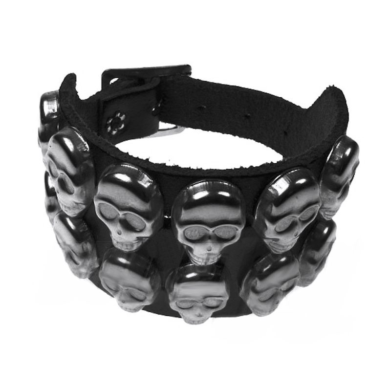 WB471 - 2 Row Skull Leather Wristband