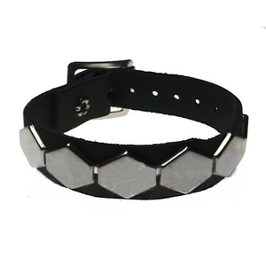 WB542 - 1 Row Hexa Studs Leather Wristband