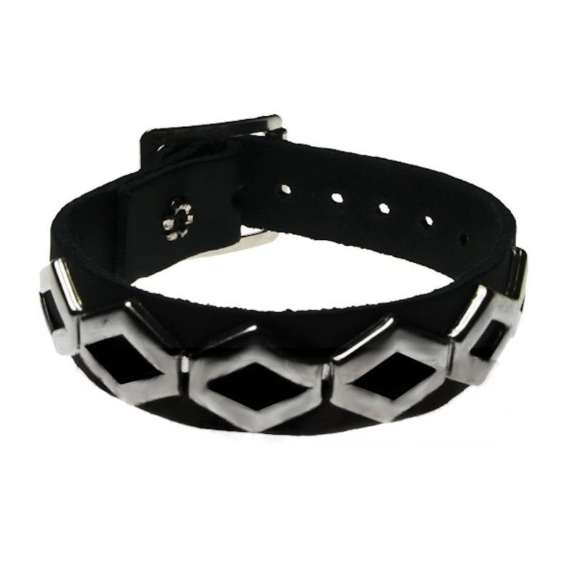 WB543 - 1 Row Hollow Hexa Studs Leather Wristband