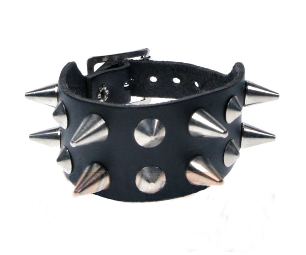 WB069 - 2 Row Conical / Spike Leather Wristband