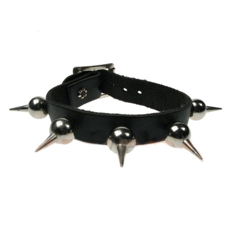 WB269 - One Row Spiked Ball Leather Wristband