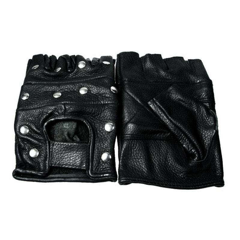 Hard Leather Studded Biker Gloves