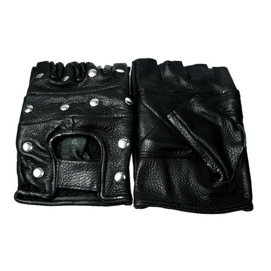 Hard Leather Studded Biker Gloves