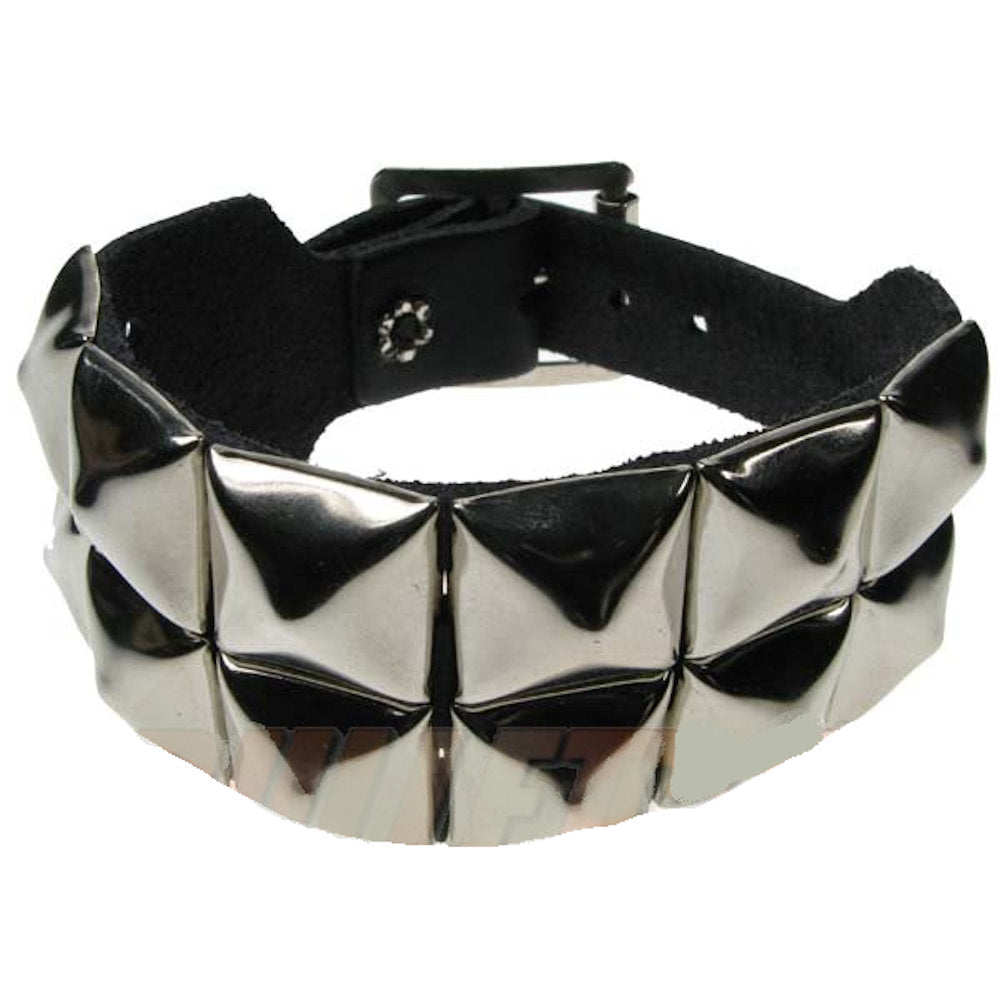 WB009 - 2 Row Pyramid Leather Wristband