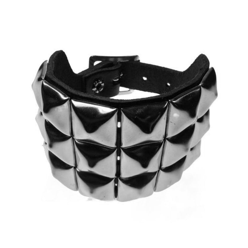 WB010 - 3 Row Pyramid Leather Wristband