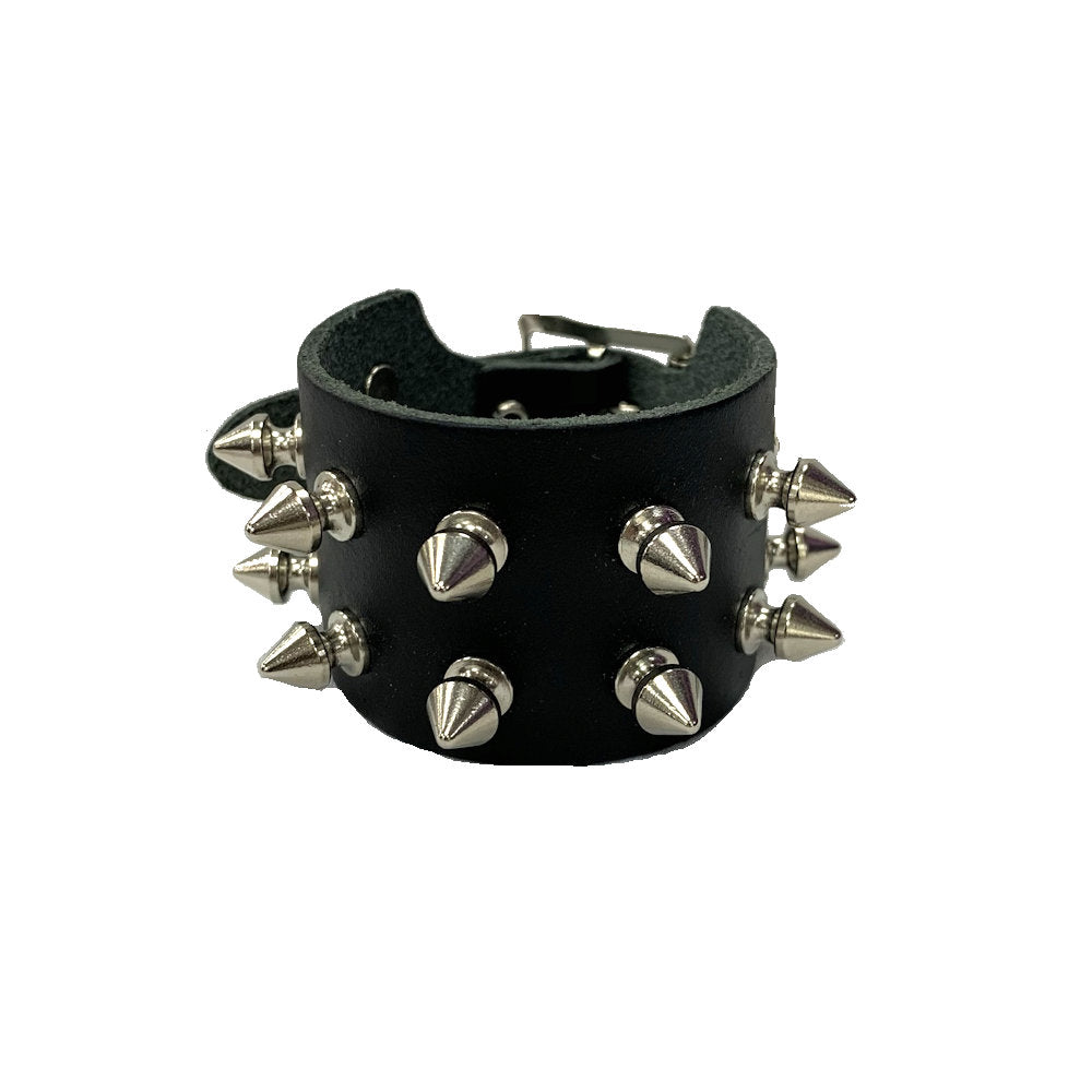 WB016 - 2 Row Spikes Leather Wristband