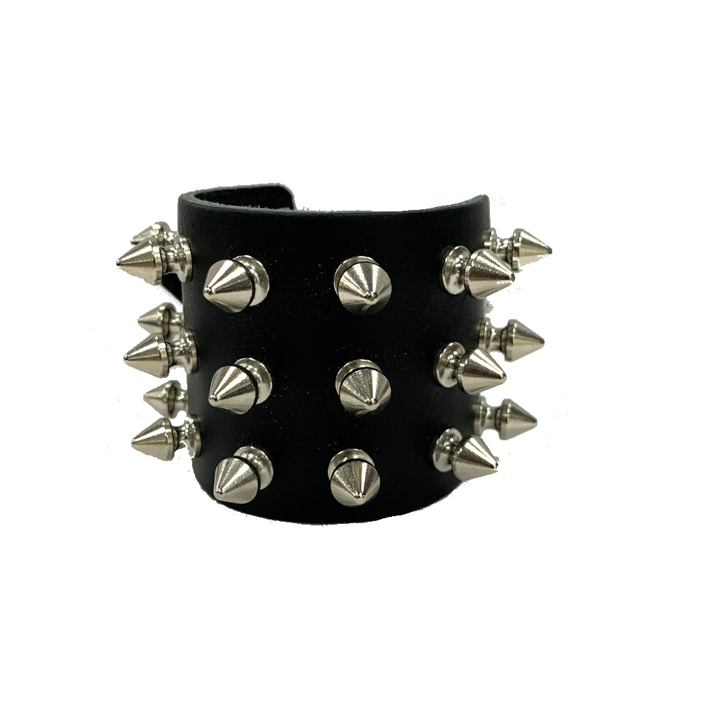 WB017- 3 Row Spikes Leather Wristband