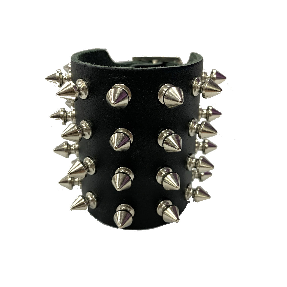 WB018- 4 Row Spikes Leather Wristband