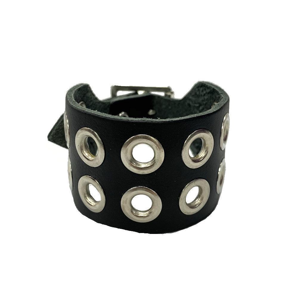 WB026 - 2 Row Eyelet Leather Wristband