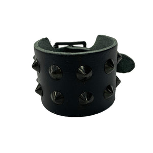 WB249- 2Row Black Spikes Leather Wristband